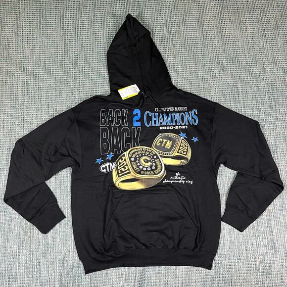 China Town MARKET Back to Back Champions 2021 Black Pullover Hoodie M New - Picture 1 of 6